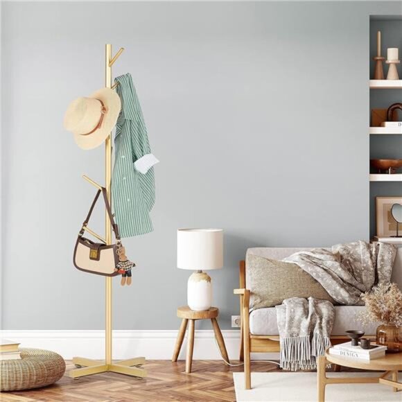 Metal Coat Rack Stand, Modern Coat Rack Freestanding with 8 Hooks, Coat - Picture 2 of 7